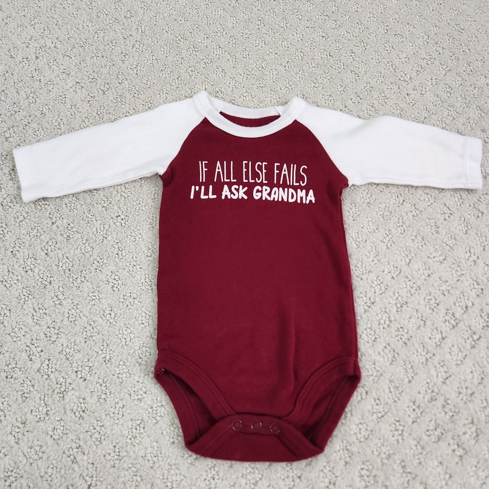 Baby 6-12 Month Burgundy White Ask Grandma Long Sleeve bodysuit